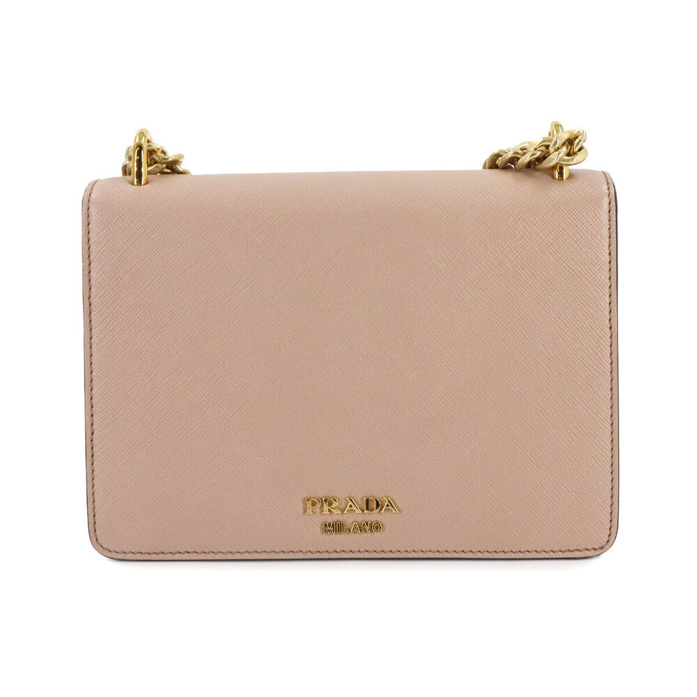 Prada Saffiano Chain Shoulder Bag Leather Beige - Picture 3 of 8